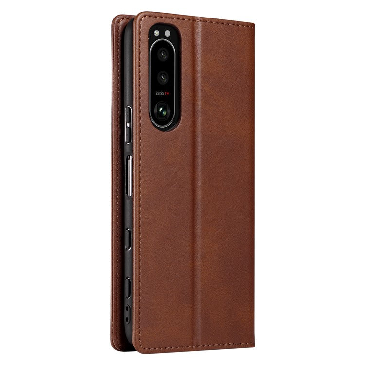 PU Leather Phone Case For Sony Xperia 5 II , Business Style Flip Wallet Stand Shockproof Mobile Phone Cover - Brown