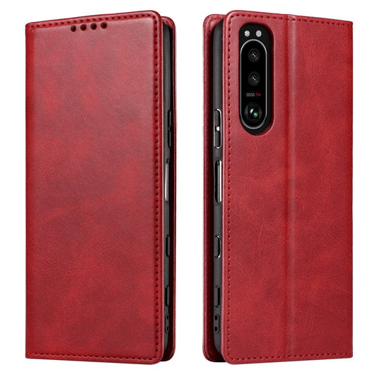 PU Leather Phone Case For Sony Xperia 5 II , Business Style Flip Wallet Stand Shockproof Mobile Phone Cover - Red