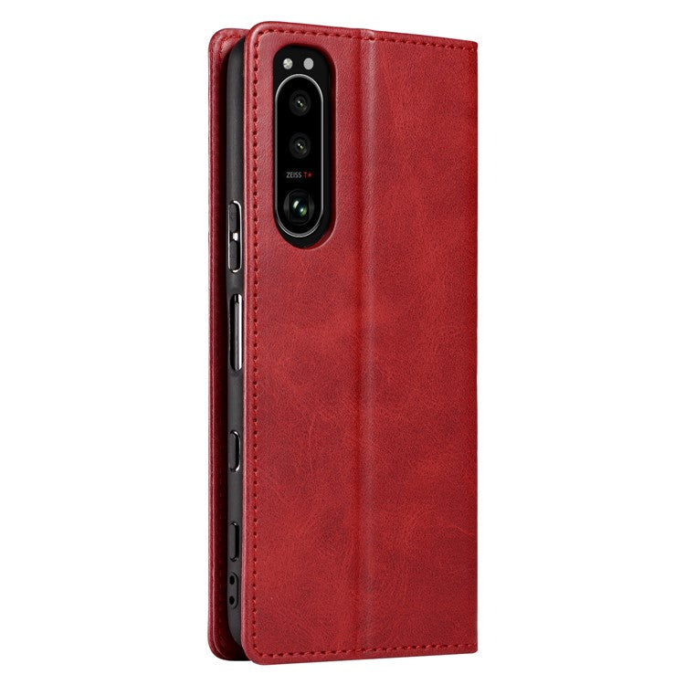 PU Leather Phone Case For Sony Xperia 5 II , Business Style Flip Wallet Stand Shockproof Mobile Phone Cover - Red