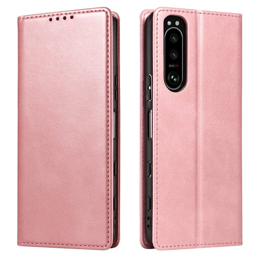 PU Leather Phone Case For Sony Xperia 5 II , Business Style Flip Wallet Stand Shockproof Mobile Phone Cover - Rose Gold