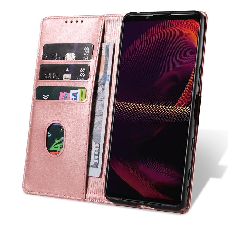 PU Leather Phone Case For Sony Xperia 5 II , Business Style Flip Wallet Stand Shockproof Mobile Phone Cover - Rose Gold