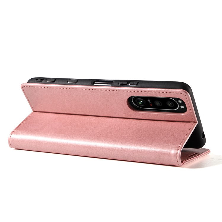 PU Leather Phone Case For Sony Xperia 5 II , Business Style Flip Wallet Stand Shockproof Mobile Phone Cover - Rose Gold
