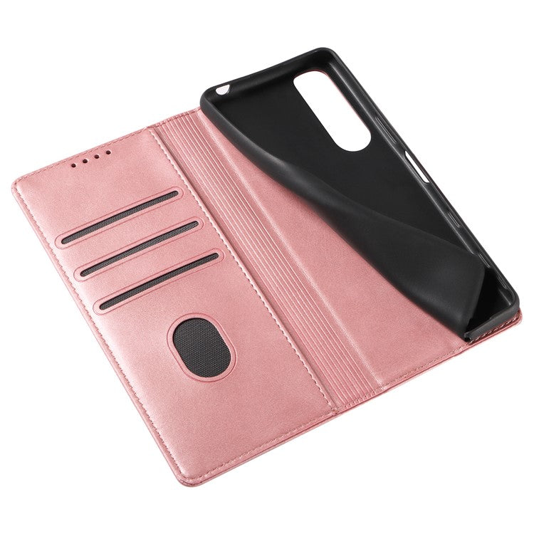 PU Leather Phone Case For Sony Xperia 5 II , Business Style Flip Wallet Stand Shockproof Mobile Phone Cover - Rose Gold