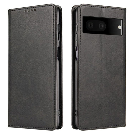 For Google Pixel 7 5G Drop-proof Leather Phone Case Wallet Stand Calf Texture Magnetic Mobile Phone Cover - Black