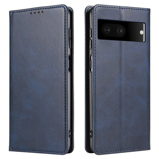 For Google Pixel 7 5G Drop-proof Leather Phone Case Wallet Stand Calf Texture Magnetic Mobile Phone Cover - Blue