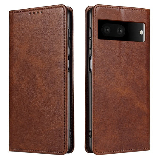For Google Pixel 7 5G Drop-proof Leather Phone Case Wallet Stand Calf Texture Magnetic Mobile Phone Cover - Brown