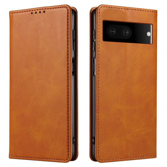 For Google Pixel 7 5G Drop-proof Leather Phone Case Wallet Stand Calf Texture Magnetic Mobile Phone Cover - Khaki