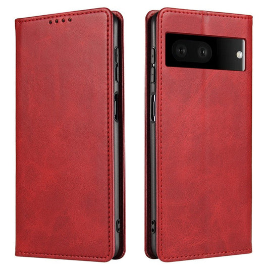For Google Pixel 7 5G Drop-proof Leather Phone Case Wallet Stand Calf Texture Magnetic Mobile Phone Cover - Red