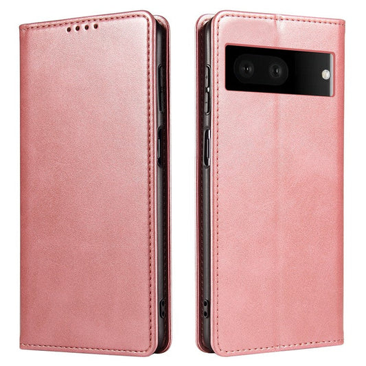 For Google Pixel 7 5G Drop-proof Leather Phone Case Wallet Stand Calf Texture Magnetic Mobile Phone Cover - Rose Gold