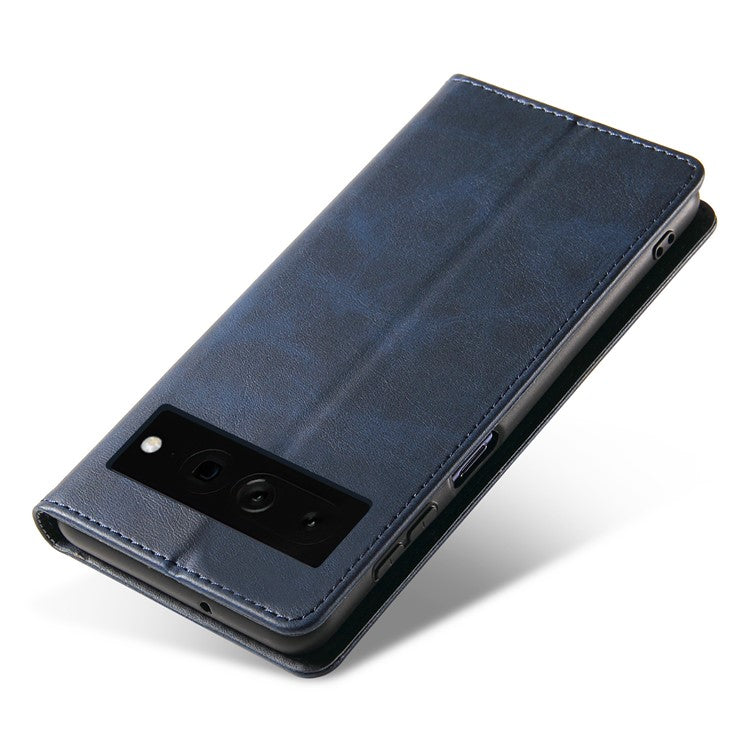 For Google Pixel 7 Pro 5G Magnetic Phone Cover Calf Texture Wallet Leather Stand Phone Case - Blue