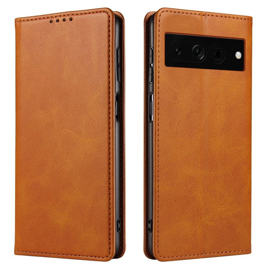 For Google Pixel 7 Pro 5G Magnetic Phone Cover Calf Texture Wallet Leather Stand Phone Case - Khaki