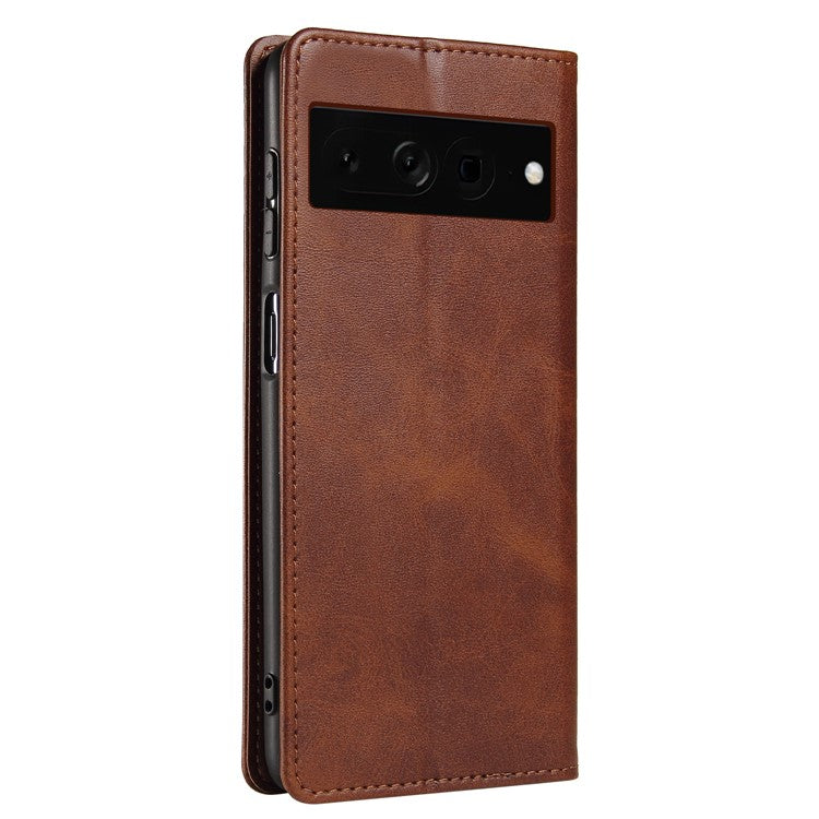 For Google Pixel 7 Pro 5G Magnetic Phone Cover Calf Texture Wallet Leather Stand Phone Case - Brown