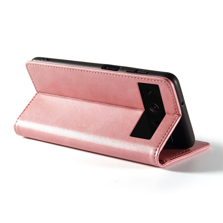 For Google Pixel 7 Pro 5G Magnetic Phone Cover Calf Texture Wallet Leather Stand Phone Case - Rose Gold
