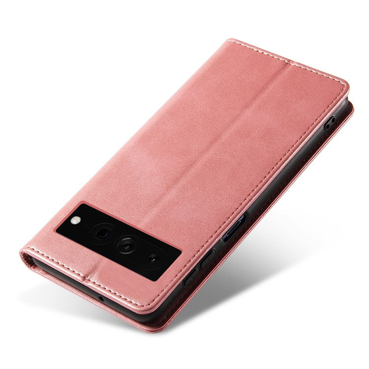 For Google Pixel 7 Pro 5G Magnetic Phone Cover Calf Texture Wallet Leather Stand Phone Case - Rose Gold