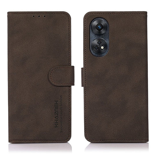 KHAZNEH For Oppo Reno8 T 4G Shockproof Textured Wallet Cover Folding Stand  PU Leather Phone Case - Brown