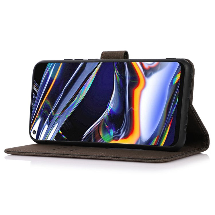 KHAZNEH For Oppo Reno8 T 4G Shockproof Textured Wallet Cover Folding Stand  PU Leather Phone Case - Brown