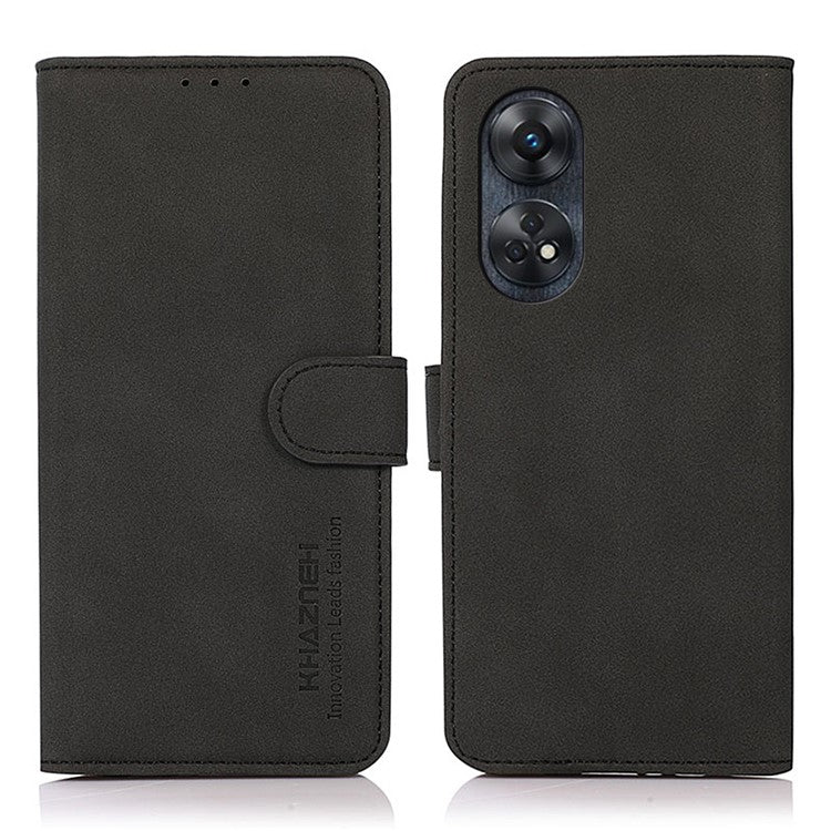 KHAZNEH For Oppo Reno8 T 4G Shockproof Textured Wallet Cover Folding Stand  PU Leather Phone Case - Black