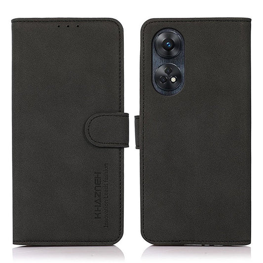 KHAZNEH For Oppo Reno8 T 4G Shockproof Textured Wallet Cover Folding Stand  PU Leather Phone Case - Black