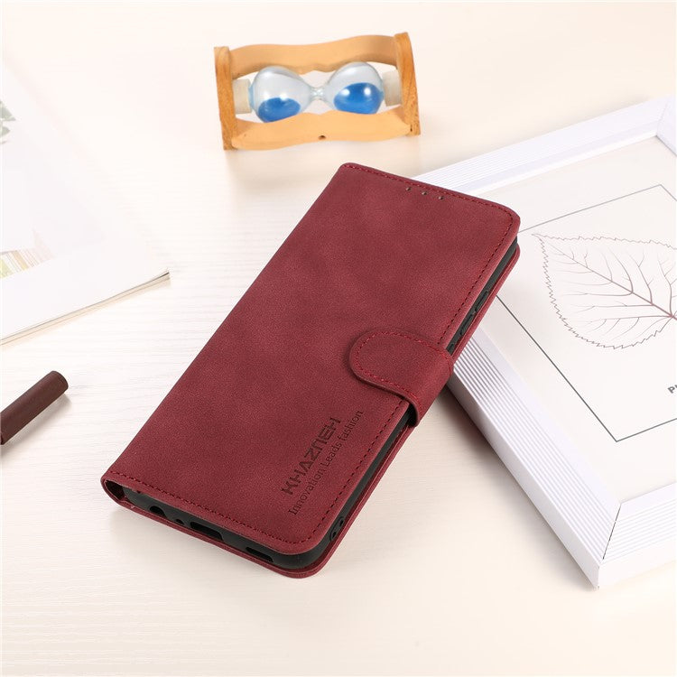 KHAZNEH For Oppo Reno8 T 4G Shockproof Textured Wallet Cover Folding Stand  PU Leather Phone Case - Red