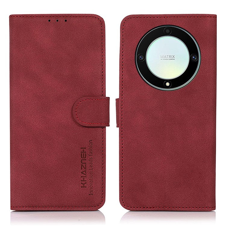 KHAZNEH For Honor X9a / X40 / Magic5 Lite 5G Textured Leather Wallet Cover Folding Stand Shockproof Mobile Case - Red