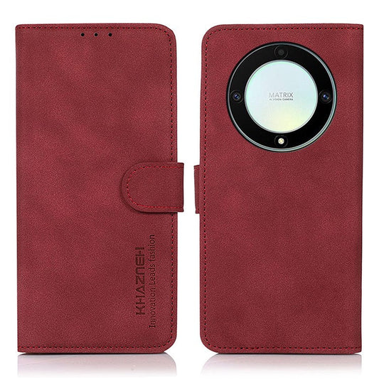 KHAZNEH For Honor X9a / X40 / Magic5 Lite 5G Textured Leather Wallet Cover Folding Stand Shockproof Mobile Case - Red