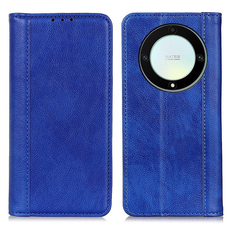For Honor X9a / X40 / Magic5 Lite 5G Litchi Texture Split Leather Phone Case Shockproof Wallet Cover with Stand - Blue