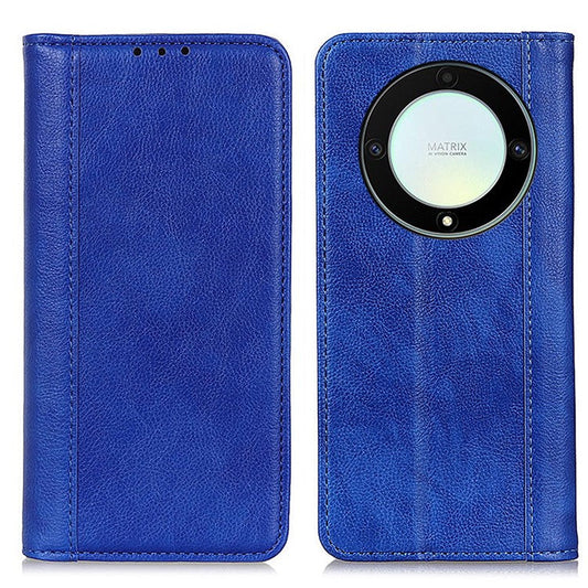 For Honor X9a / X40 / Magic5 Lite 5G Litchi Texture Split Leather Phone Case Shockproof Wallet Cover with Stand - Blue
