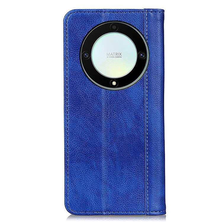 For Honor X9a / X40 / Magic5 Lite 5G Litchi Texture Split Leather Phone Case Shockproof Wallet Cover with Stand - Blue