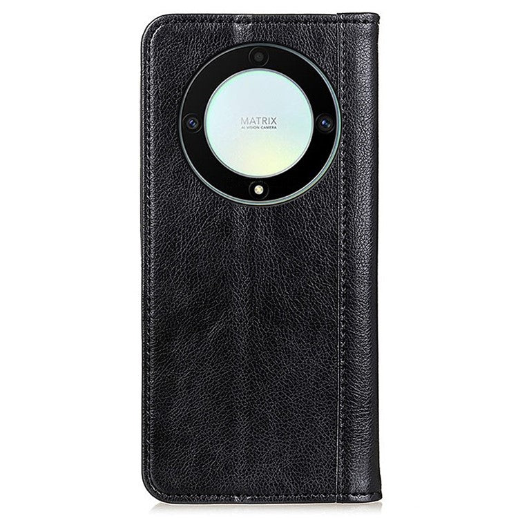 For Honor X9a / X40 / Magic5 Lite 5G Litchi Texture Split Leather Phone Case Shockproof Wallet Cover with Stand - Black