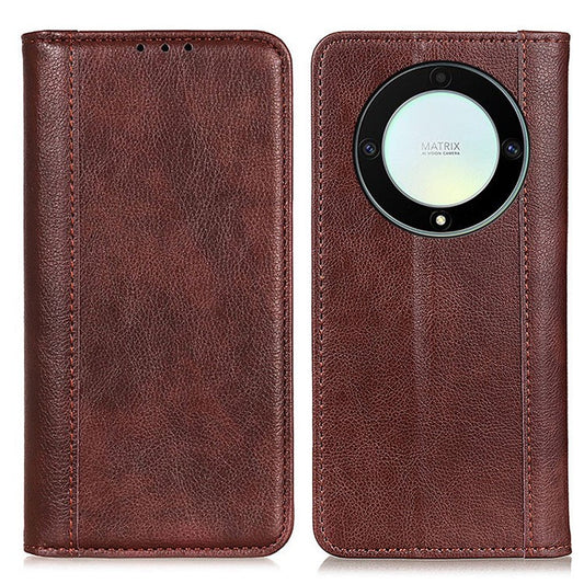For Honor X9a / X40 / Magic5 Lite 5G Litchi Texture Split Leather Phone Case Shockproof Wallet Cover with Stand - Brown