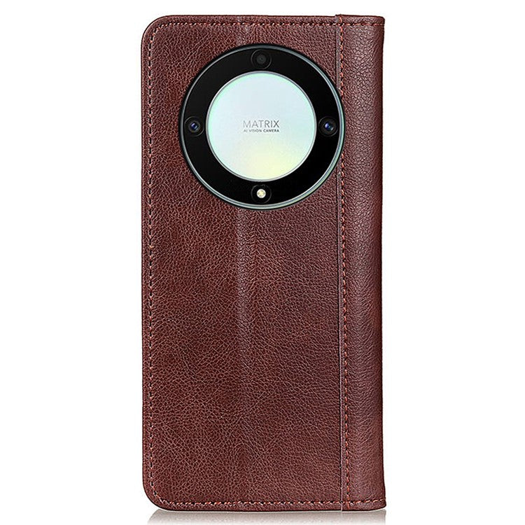 For Honor X9a / X40 / Magic5 Lite 5G Litchi Texture Split Leather Phone Case Shockproof Wallet Cover with Stand - Brown
