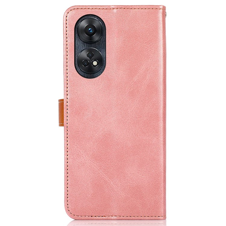 KHAZNEH For Oppo Reno8 T 4G Cowhide Texture Phone Case Gold Button Clasp PU Leather Wallet Cover with Stand - Rose Gold