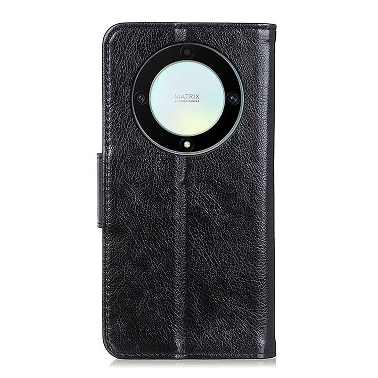 For Honor X9a 5G / X40 5G / Magic5 Lite 5G Split Leather Case Nappa Texture Stand Wallet Magnetic Clasp Phone Cover - Black