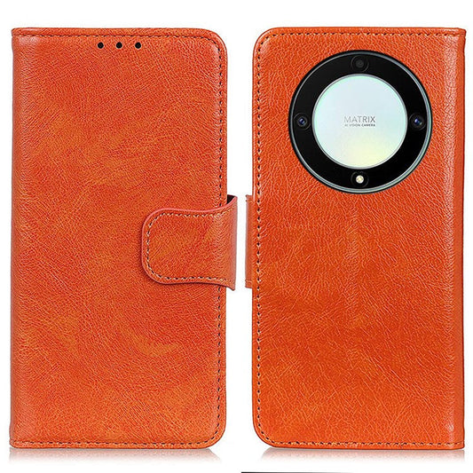 For Honor X9a 5G / X40 5G / Magic5 Lite 5G Split Leather Case Nappa Texture Stand Wallet Magnetic Clasp Phone Cover - Orange
