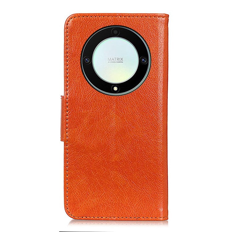 For Honor X9a 5G / X40 5G / Magic5 Lite 5G Split Leather Case Nappa Texture Stand Wallet Magnetic Clasp Phone Cover - Orange