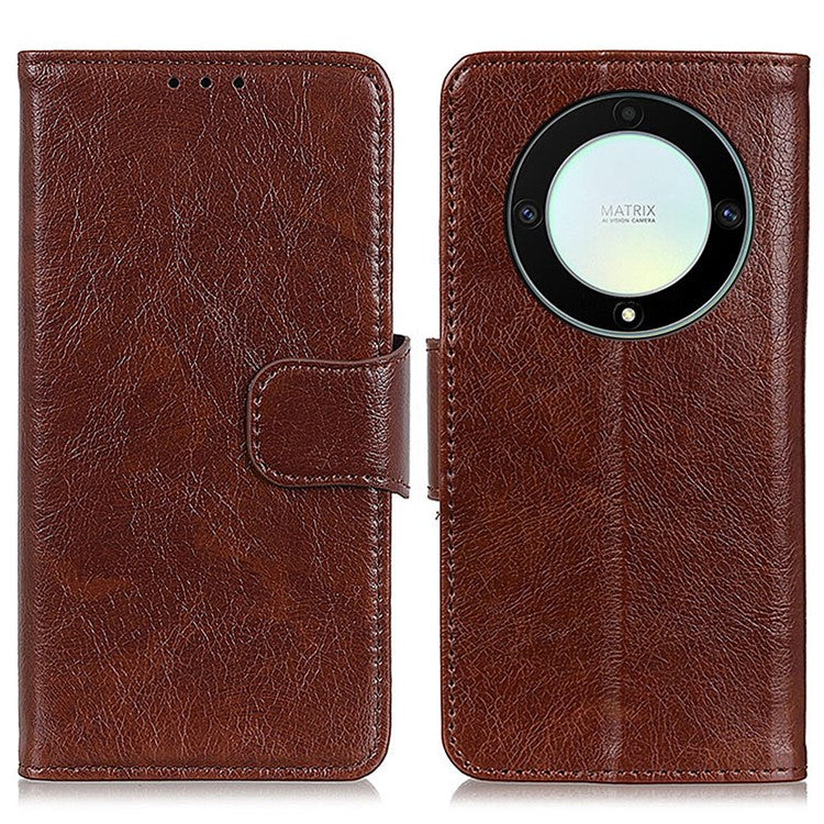 For Honor X9a 5G / X40 5G / Magic5 Lite 5G Split Leather Case Nappa Texture Stand Wallet Magnetic Clasp Phone Cover - Brown