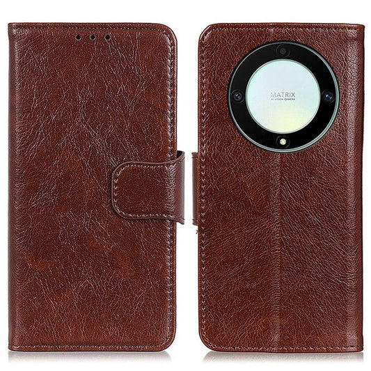 For Honor X9a 5G / X40 5G / Magic5 Lite 5G Split Leather Case Nappa Texture Stand Wallet Magnetic Clasp Phone Cover - Brown
