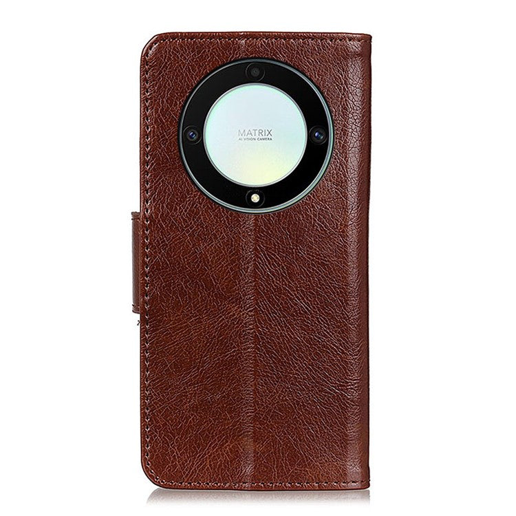 For Honor X9a 5G / X40 5G / Magic5 Lite 5G Split Leather Case Nappa Texture Stand Wallet Magnetic Clasp Phone Cover - Brown