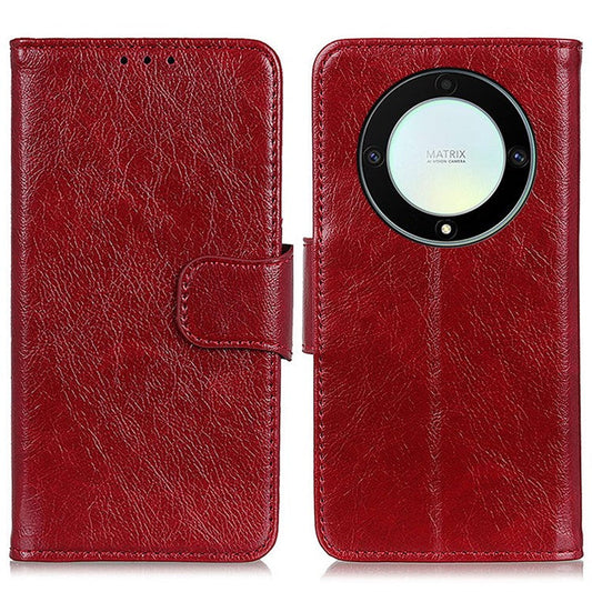 For Honor X9a 5G / X40 5G / Magic5 Lite 5G Split Leather Case Nappa Texture Stand Wallet Magnetic Clasp Phone Cover - Red