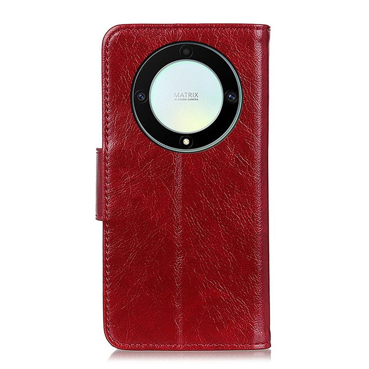 For Honor X9a 5G / X40 5G / Magic5 Lite 5G Split Leather Case Nappa Texture Stand Wallet Magnetic Clasp Phone Cover - Red