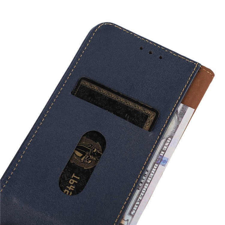 KHAZNEH Phone Wallet Cover for Oppo Reno8 T 4G RFID Blocking Genuine Cowhide Leather Stand Phone Case - Blue