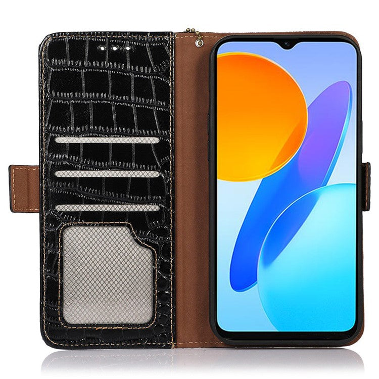 For Honor X9a 5G / X40 5G / Magic5 Lite 5G RFID Blocking Wallet Phone Cover Genuine Cowhide Leather Stand Case - Black