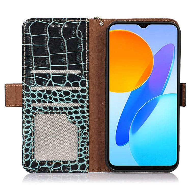 For Honor X9a 5G / X40 5G / Magic5 Lite 5G RFID Blocking Wallet Phone Cover Genuine Cowhide Leather Stand Case - Green