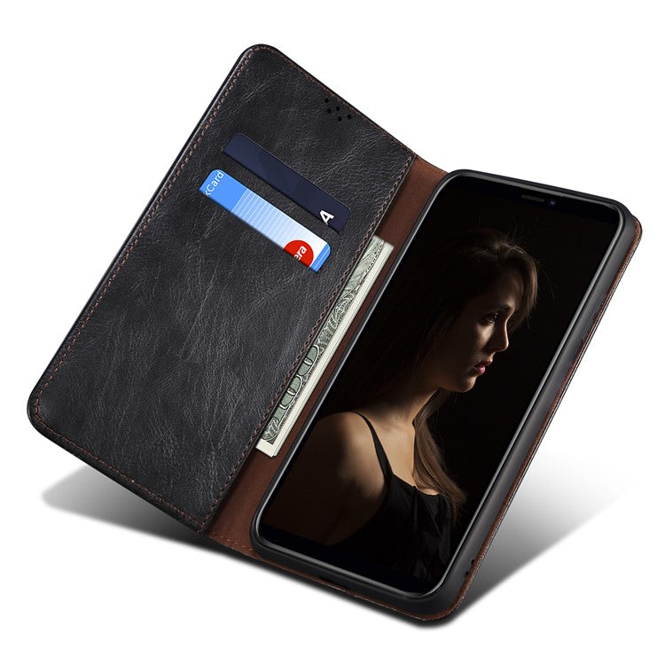 Stand Phone Case for Oppo A1 Pro 5G / Reno8 T 5G Waxy Crazy Horse Texture Leather Wallet Phone Cover - Black