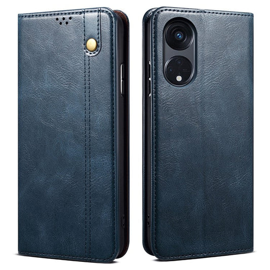 Stand Phone Case for Oppo A1 Pro 5G / Reno8 T 5G Waxy Crazy Horse Texture Leather Wallet Phone Cover - Blue