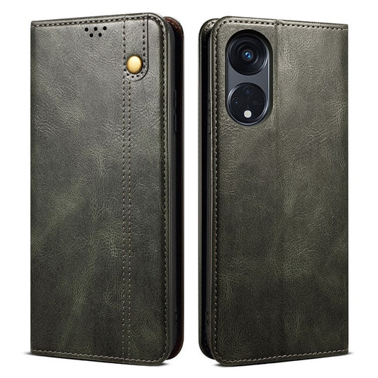 Stand Phone Case for Oppo A1 Pro 5G / Reno8 T 5G Waxy Crazy Horse Texture Leather Wallet Phone Cover - Green
