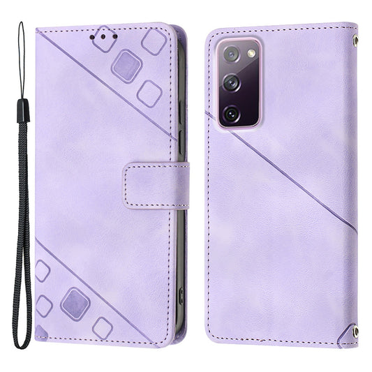 PT005 YB Imprinting Series-6 For Samsung Galaxy S20 FE 5G / S20 FE / S20 FE 2022 / S20 Lite Skin Touch Foldable Stand Phone Case PU Leather Wallet Cover - Light Purple
