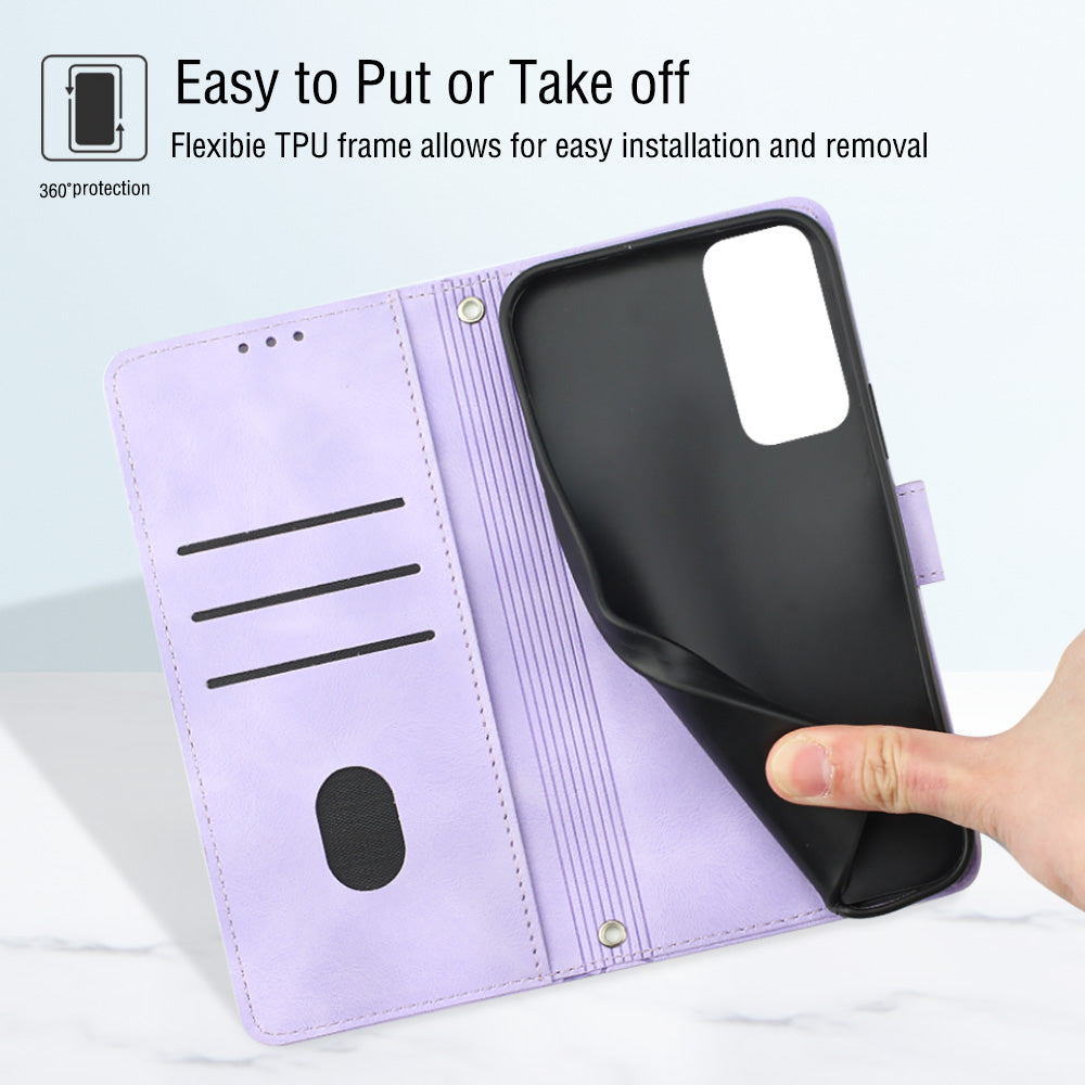 PT005 YB Imprinting Series-6 For Samsung Galaxy S20 FE 5G / S20 FE / S20 FE 2022 / S20 Lite Skin Touch Foldable Stand Phone Case PU Leather Wallet Cover - Light Purple