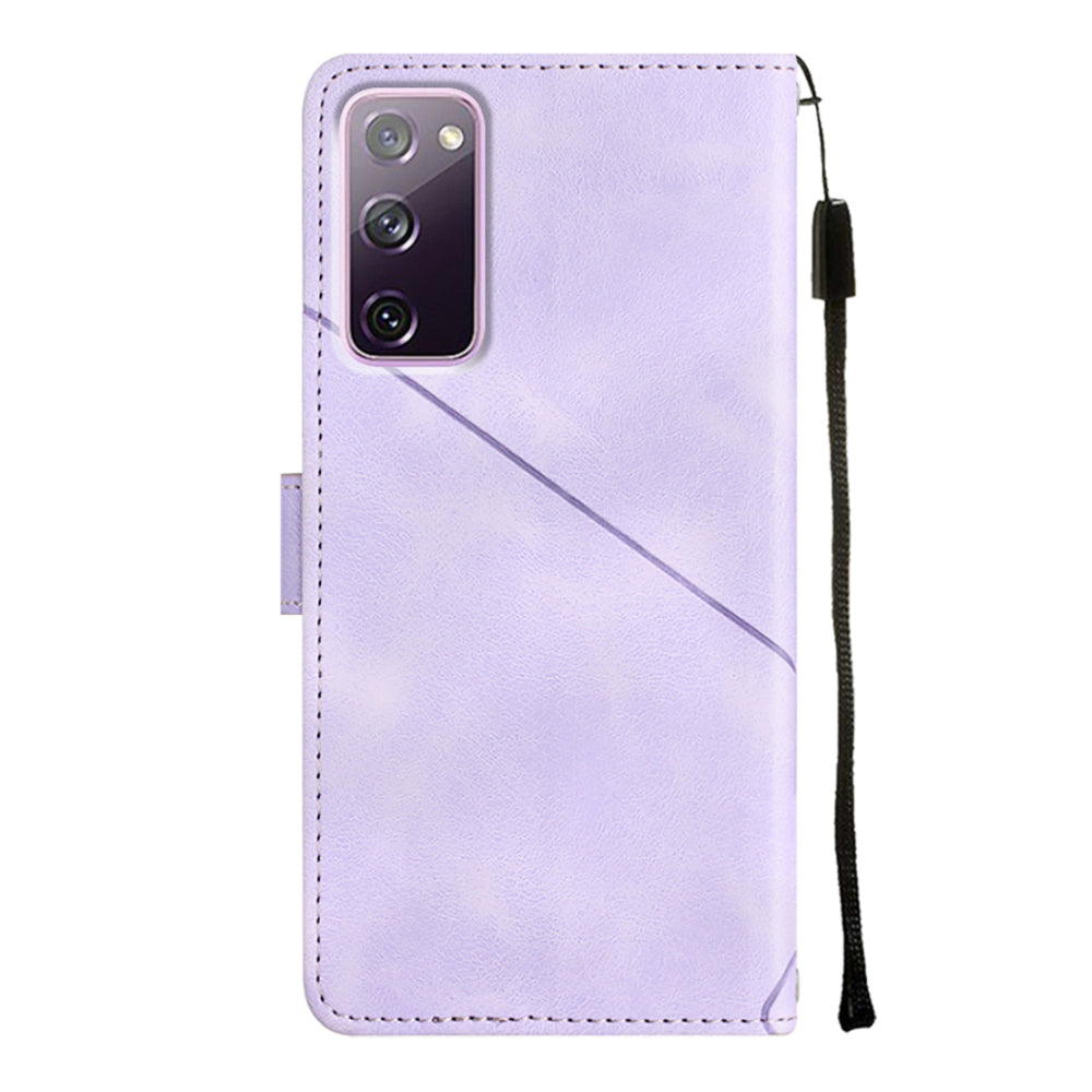 PT005 YB Imprinting Series-6 For Samsung Galaxy S20 FE 5G / S20 FE / S20 FE 2022 / S20 Lite Skin Touch Foldable Stand Phone Case PU Leather Wallet Cover - Light Purple