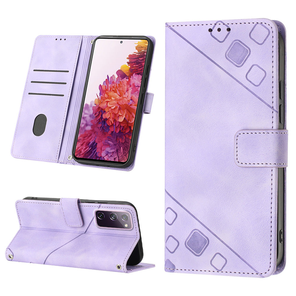 PT005 YB Imprinting Series-6 For Samsung Galaxy S20 FE 5G / S20 FE / S20 FE 2022 / S20 Lite Skin Touch Foldable Stand Phone Case PU Leather Wallet Cover - Light Purple